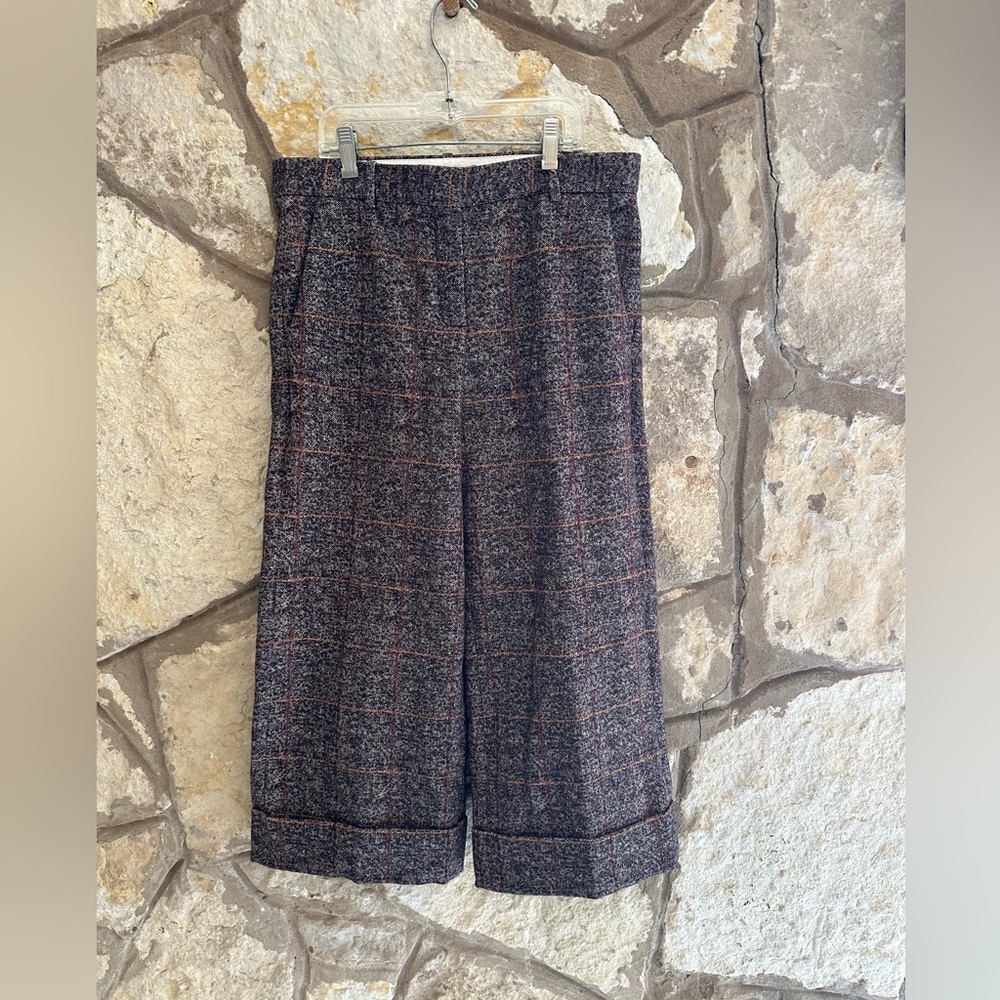 Circolo 1901 Plaid Check Cotton Cuffed Wide Leg Trouser